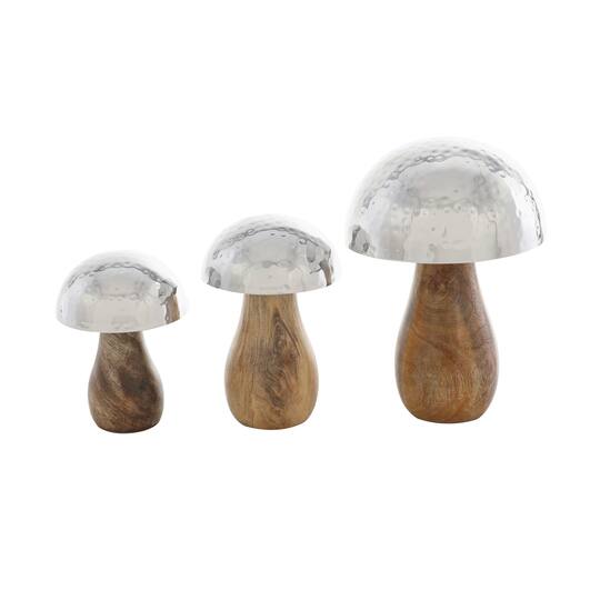Stainless Steel & Wood Mushroom Hammered Sculpture Set